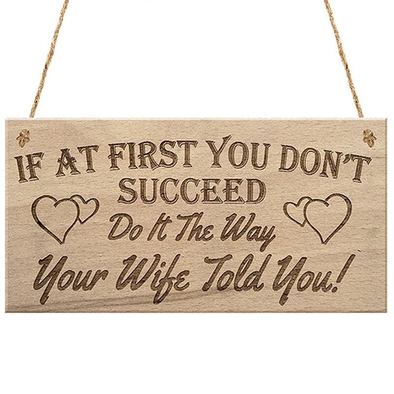 A wooden pendant plaque for home entrance decoration with message for wife