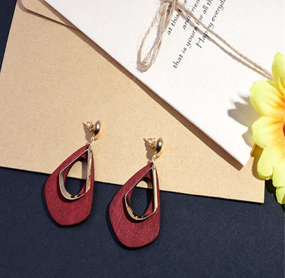 retro hand made wood earrings red wine