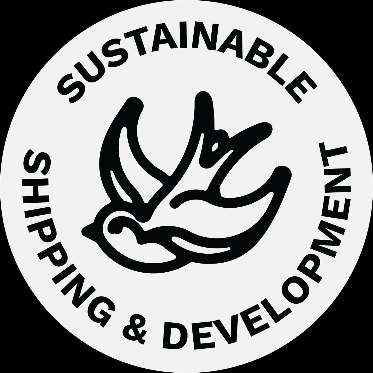 A bird designed in black in the centre of a sticker for sustainable shipping