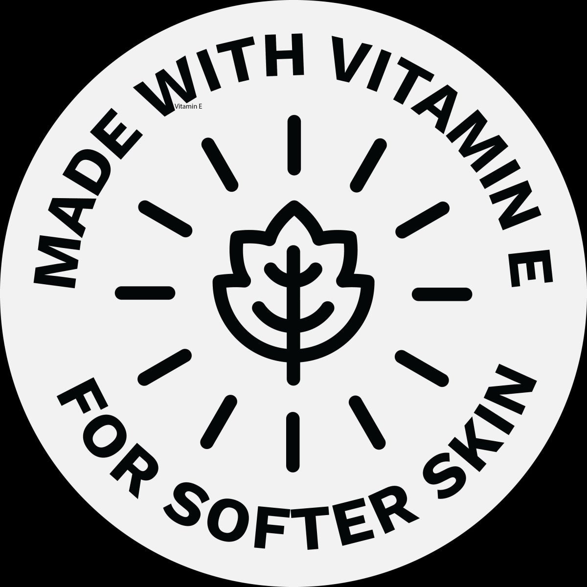 white rounded sticker for skincare products made with vitamin E for sensitive skins