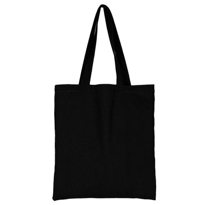 An eco-friendly and sustainable black tote bag on a white canvas