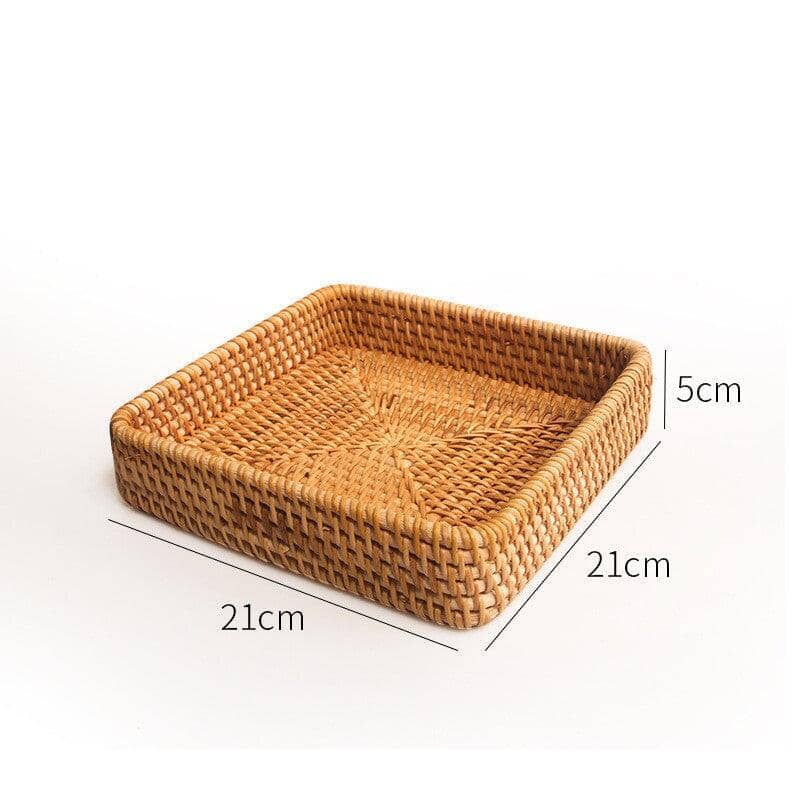 a square storage basket made of sustainable rattan with specific dimensions