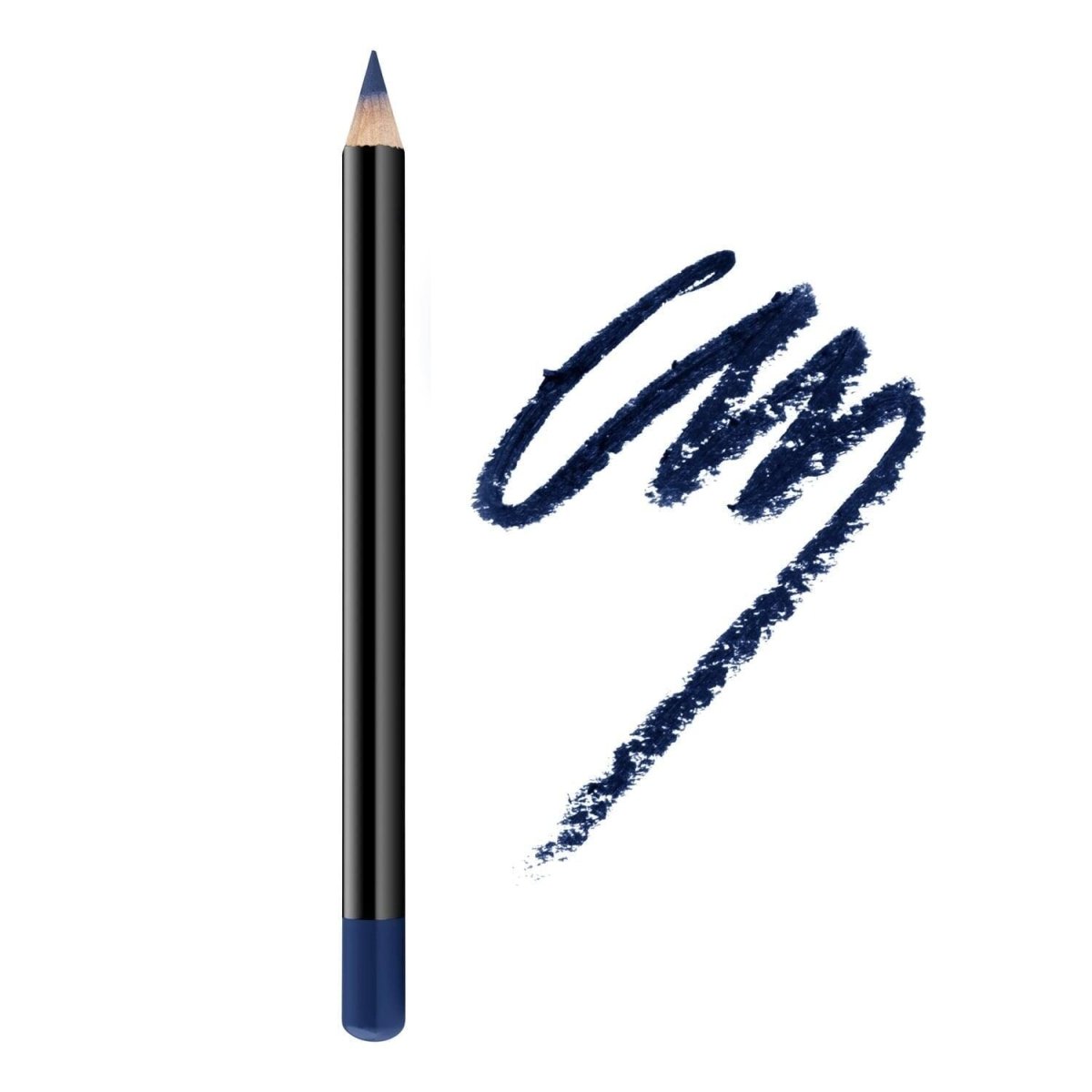 A blue marine vegan eyeliner pencil on a White canvas