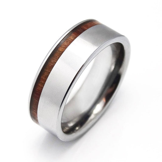 elegant tungsten ring made of sustainable materials as silver and wood