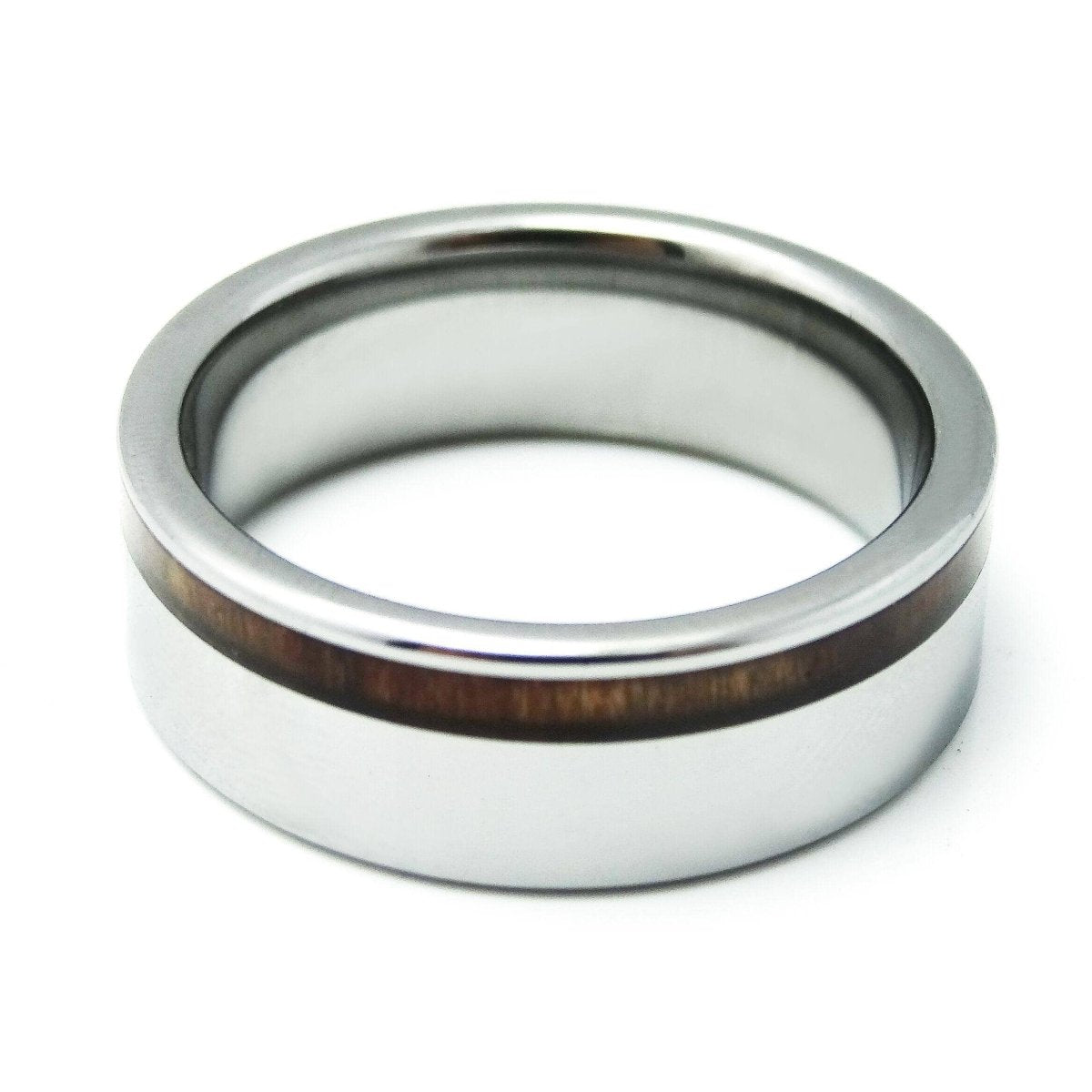 a focal view of a tungsten steel inlaid wood ecofriendly jewelry