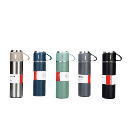 vacuum cup water bottles in different colors on a white canvas
