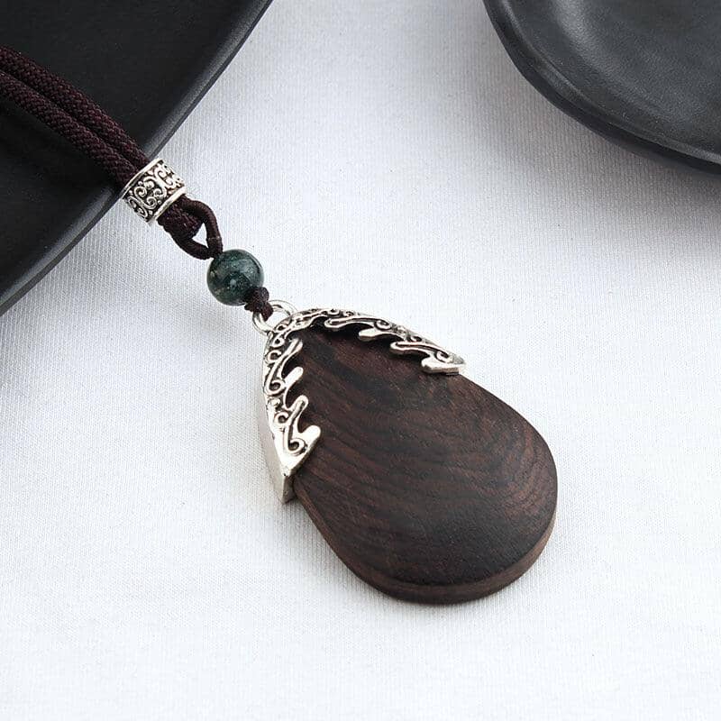 women long cotton and linen ebony wood pendant