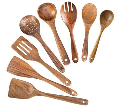 Eight high quality wood cooking spatulas