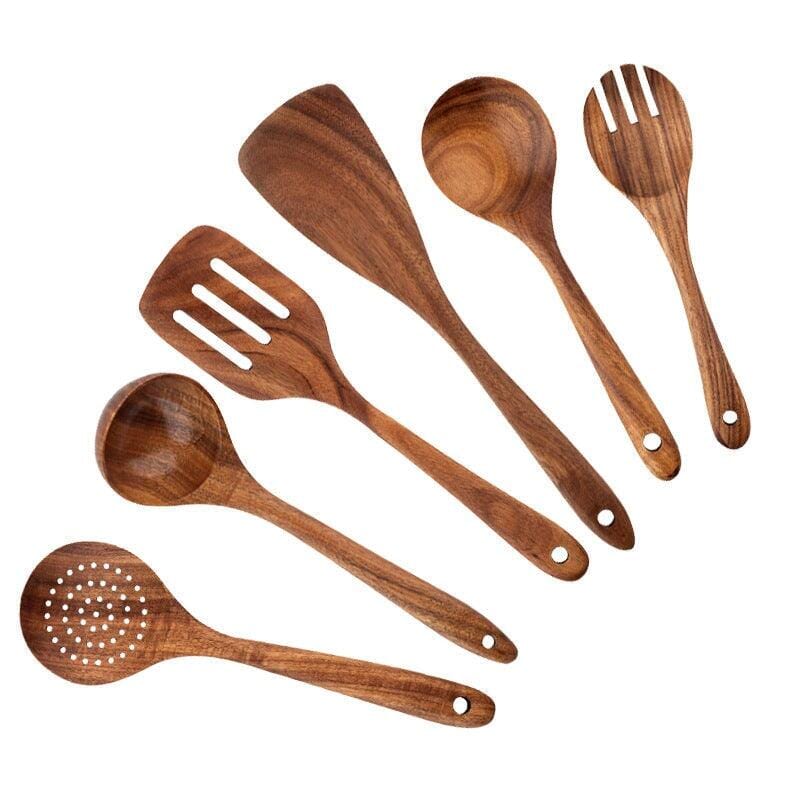 Six cooking spatulas made of high quality eco-friendly wood